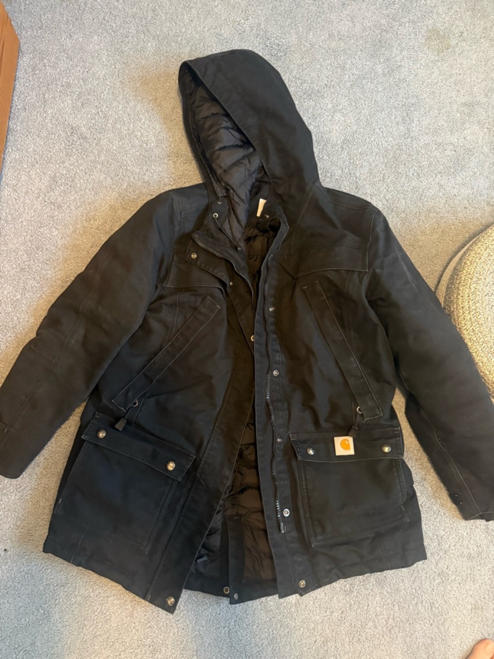 Carhartt Black Quilted-Lined Hooded Work Jacket